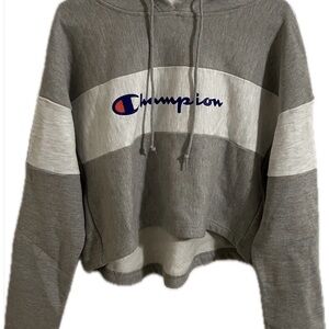 Champion Cropped Hoodie Women’s Large  Reverse Weave Pullover Script Logo
